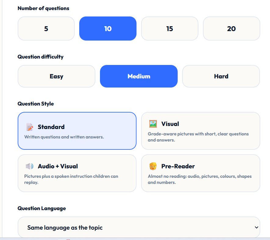 Question Creator Interface